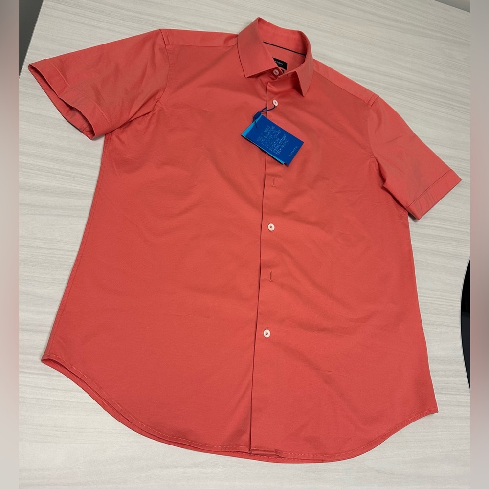 NWT Bugatchi Men's Salmon/Coral/Orange Short Sleeve Shirt
